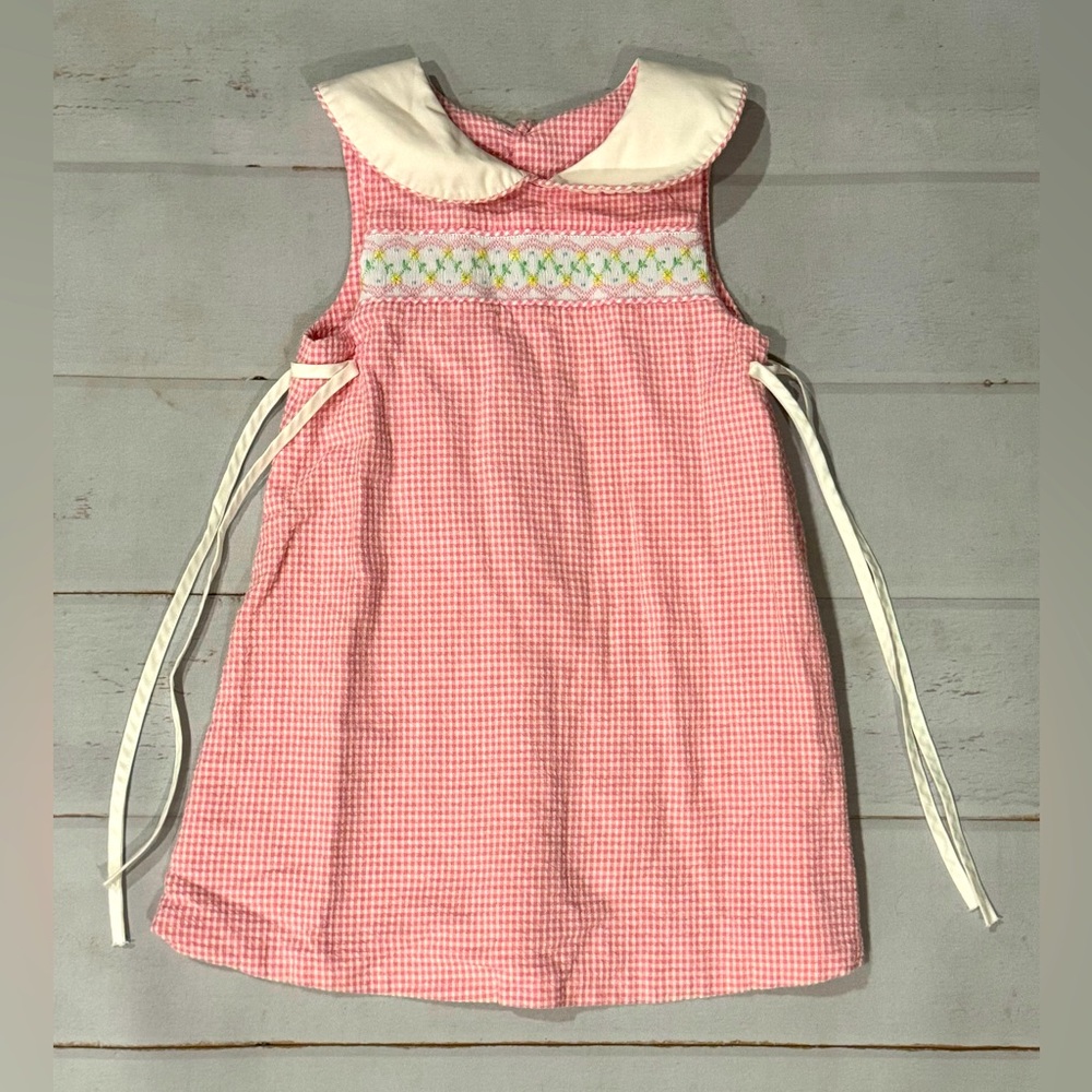 Little girls size 3T pink seersucker, smocked dress